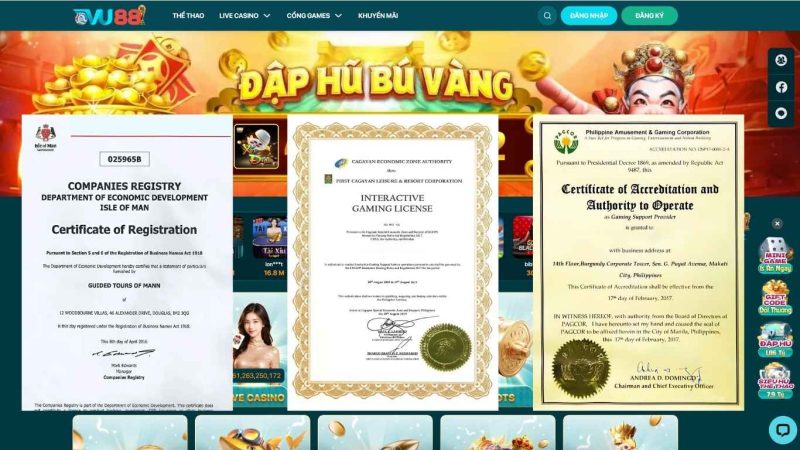 Giấy phép quốc tế cấp cho nhà cái Vu88